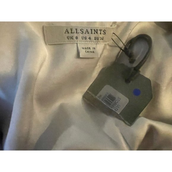 NEW ALLSAINTS Ultra Gathered Satin Sleeveless Asymmetrical Dress Storm Grey 4 US - Picture 8 of 9